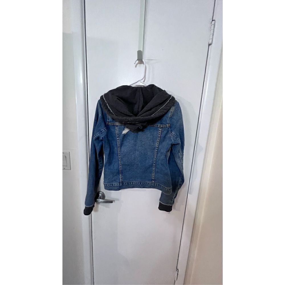 Hollister Women's Casual Biker Cotton Blend Hooded Denim Jacket Blue Gray Small - Picture 5 of 10